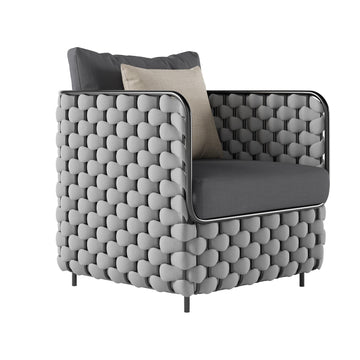 27.6" Wide Modern Aluminum & Rope Outdoor Patio Sofa with Cushion in Gray